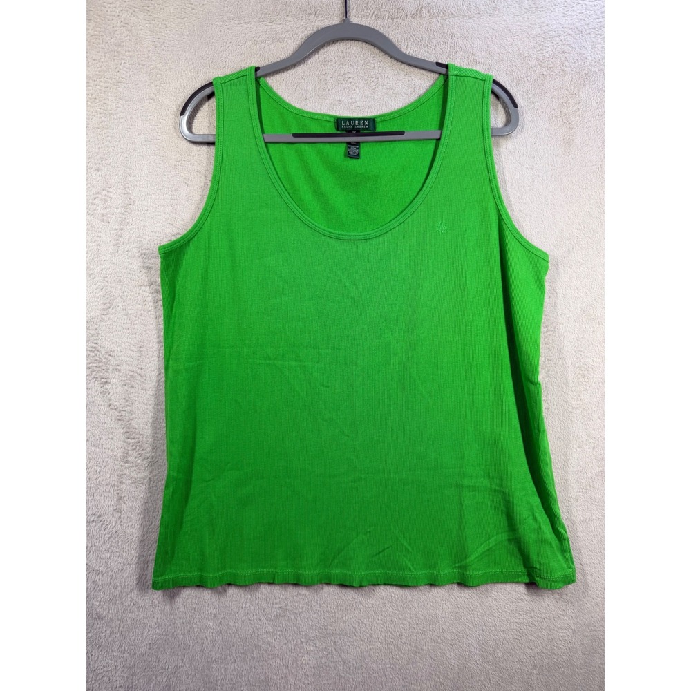 Lauren Ralph Lauren Tank Top Womens 3X Green Ribbed Cotton Scoop Neck Sleeveless